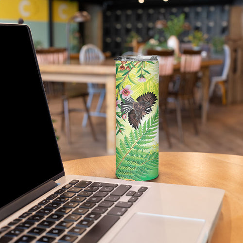 New Zealand Maori Mahuru Skinny Tumbler Tui With Pikawakawa Spring Colors