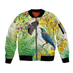 New Zealand Maori Mahuru Sleeve Zip Bomber Jacket Tui With Pikawakawa Spring Colors