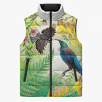 New Zealand Maori Mahuru Sleeveless Puffer Jacket Tui With Pikawakawa Spring Colors