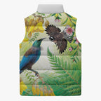 New Zealand Maori Mahuru Sleeveless Puffer Jacket Tui With Pikawakawa Spring Colors
