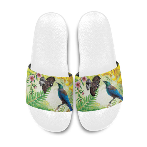 New Zealand Maori Mahuru Slide Sandals Tui With Pikawakawa Spring Colors