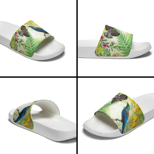 New Zealand Maori Mahuru Slide Sandals Tui With Pikawakawa Spring Colors