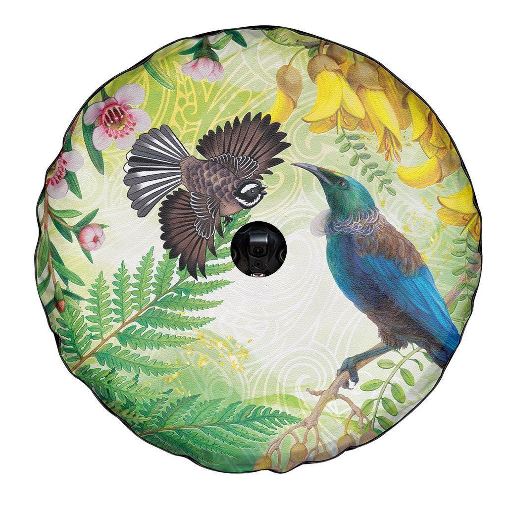 New Zealand Maori Mahuru Spare Tire Cover Tui With Pikawakawa Spring Colors