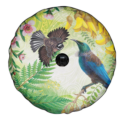 New Zealand Maori Mahuru Spare Tire Cover Tui With Pikawakawa Spring Colors