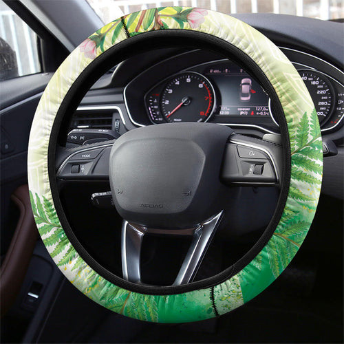 New Zealand Maori Mahuru Steering Wheel Cover Tui With Pikawakawa Spring Colors