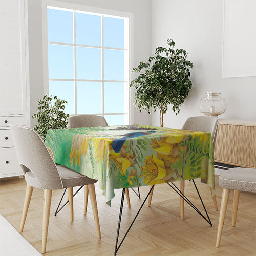 New Zealand Maori Mahuru Tablecloth Tui With Pikawakawa Spring Colors