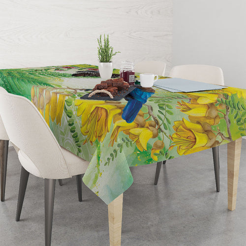 New Zealand Maori Mahuru Tablecloth Tui With Pikawakawa Spring Colors