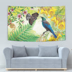 New Zealand Maori Mahuru Tapestry Tui With Pikawakawa Spring Colors