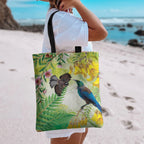 New Zealand Maori Mahuru Tote Bag Tui With Pikawakawa Spring Colors