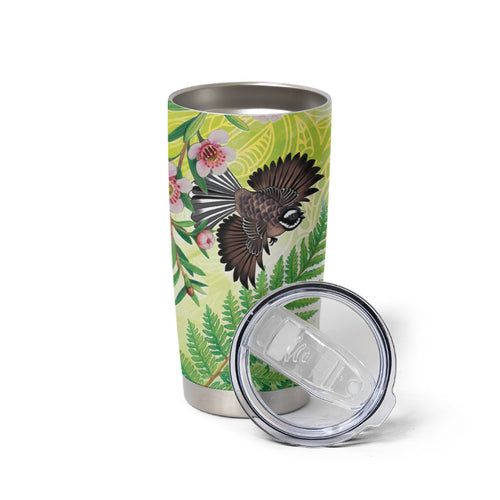 New Zealand Maori Mahuru Tumbler Cup Tui With Pikawakawa Spring Colors