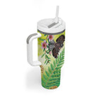 New Zealand Maori Mahuru Tumbler With Handle Tui With Pikawakawa Spring Colors