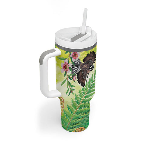 New Zealand Maori Mahuru Tumbler With Handle Tui With Pikawakawa Spring Colors