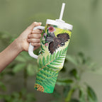New Zealand Maori Mahuru Tumbler With Handle Tui With Pikawakawa Spring Colors