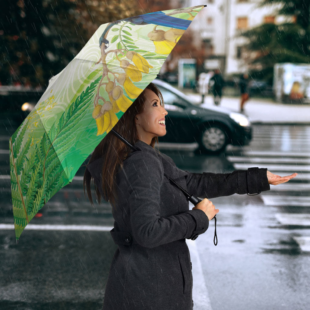 New Zealand Maori Mahuru Umbrella Tui With Pikawakawa Spring Colors