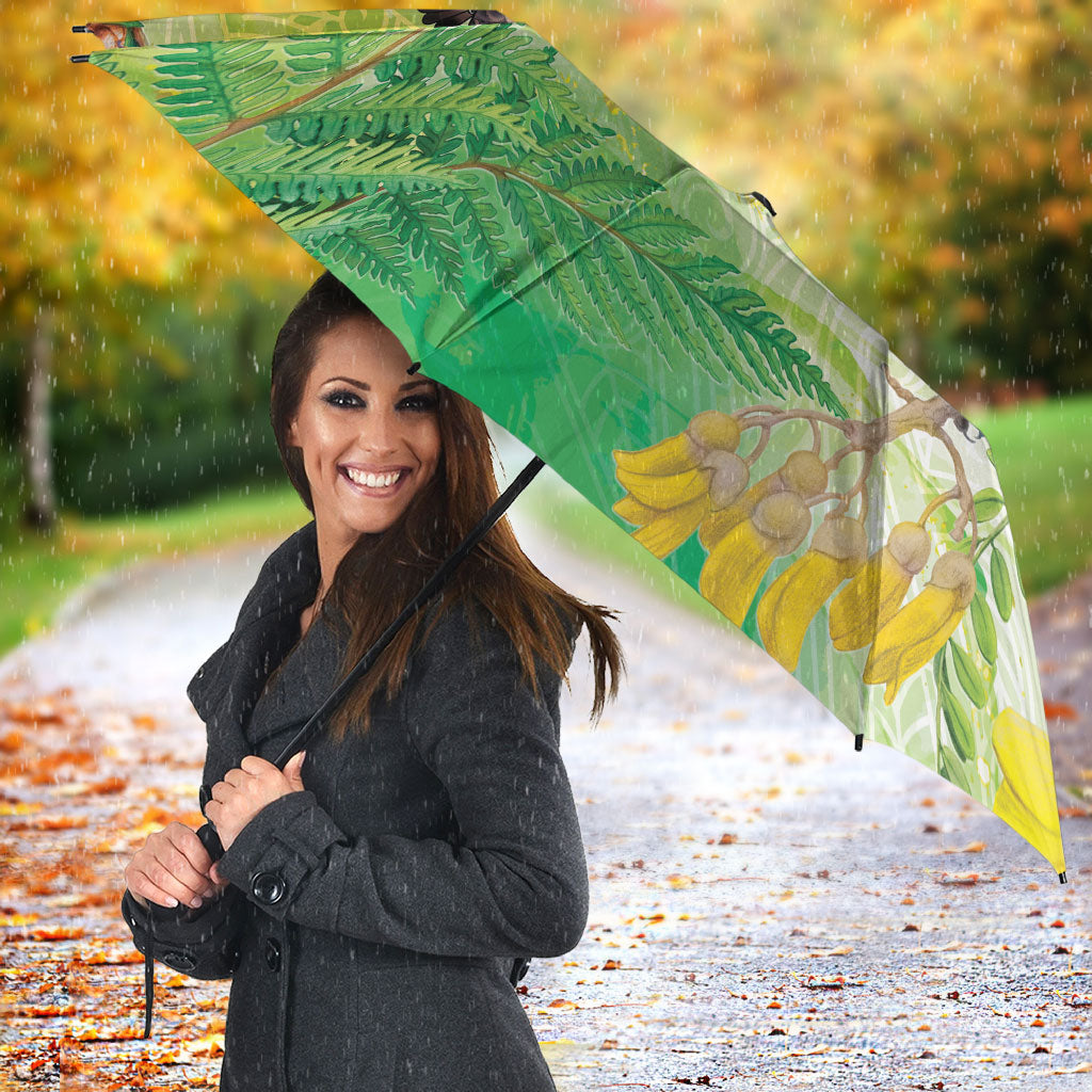 New Zealand Maori Mahuru Umbrella Tui With Pikawakawa Spring Colors