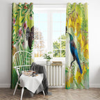 New Zealand Maori Mahuru Window Curtain Tui With Pikawakawa Spring Colors