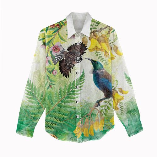 New Zealand Maori Mahuru Women Casual Shirt Tui With Pikawakawa Spring Colors