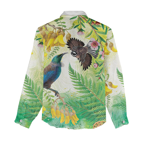 New Zealand Maori Mahuru Women Casual Shirt Tui With Pikawakawa Spring Colors