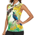 New Zealand Maori Mahuru Women Sleeveless Polo Shirt Tui With Pikawakawa Spring Colors