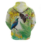 New Zealand Maori Mahuru Zip Hoodie Tui With Pikawakawa Spring Colors