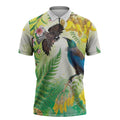 New Zealand Maori Mahuru Zipper Polo Shirt Tui With Pikawakawa Spring Colors
