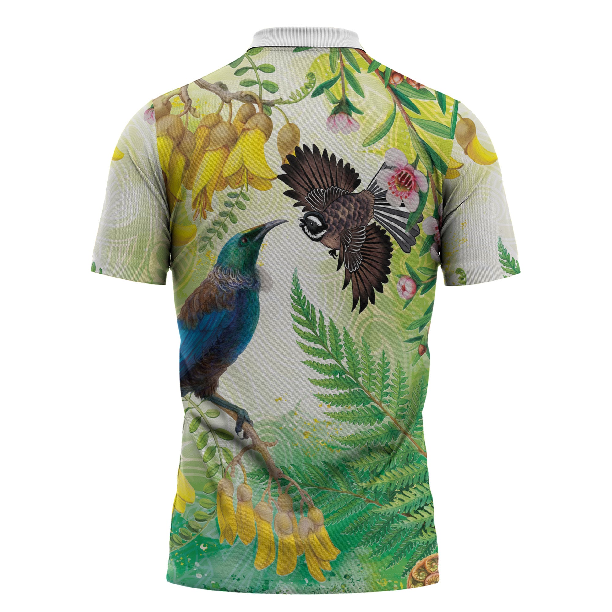 New Zealand Maori Mahuru Zipper Polo Shirt Tui With Pikawakawa Spring Colors