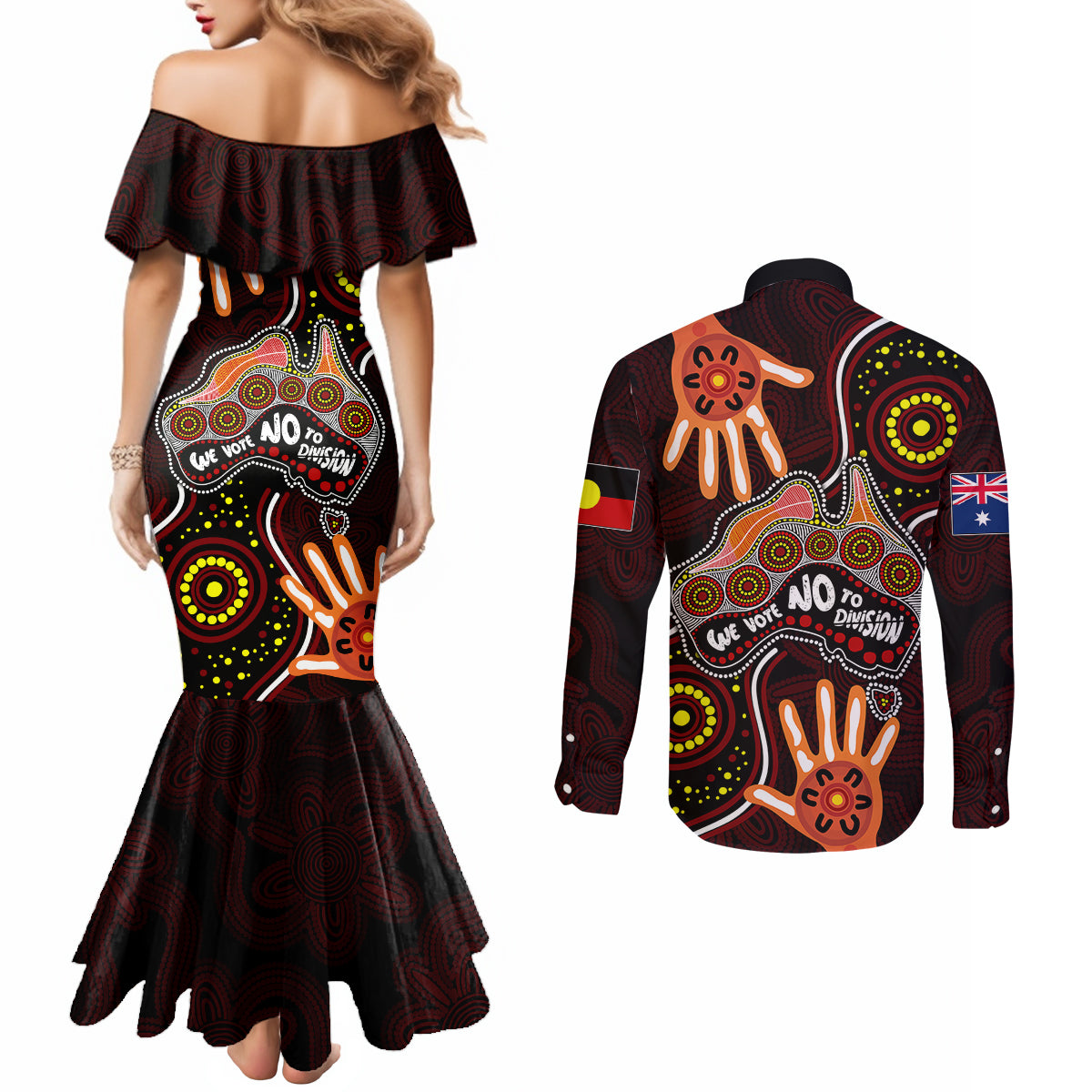 australia-indigenous-couples-matching-mermaid-dress-and-long-sleeve-button-shirts-we-vote-no-to-division-aboriginal-map