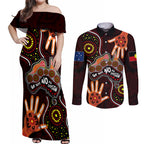 australia-indigenous-couples-matching-off-shoulder-maxi-dress-and-long-sleeve-button-shirts-we-vote-no-to-division-aboriginal-map