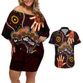 australia-indigenous-couples-matching-off-shoulder-short-dress-and-hawaiian-shirt-we-vote-no-to-division-aboriginal-map
