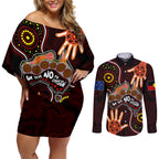 australia-indigenous-couples-matching-off-shoulder-short-dress-and-long-sleeve-button-shirts-we-vote-no-to-division-aboriginal-map