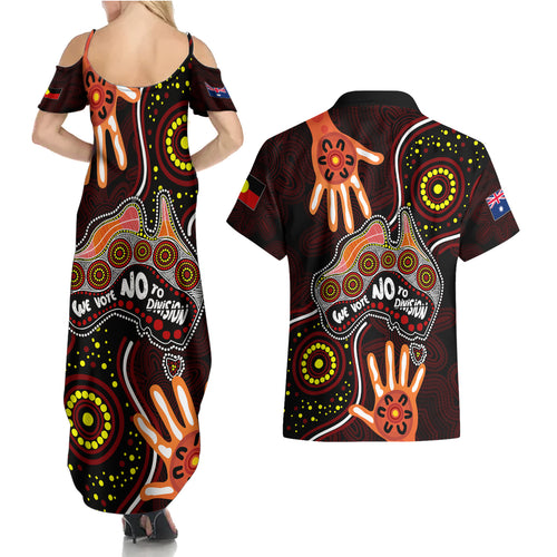 australia-indigenous-couples-matching-summer-maxi-dress-and-hawaiian-shirt-we-vote-no-to-division-aboriginal-map