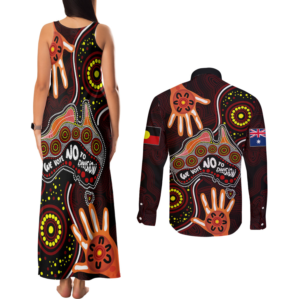 australia-indigenous-couples-matching-tank-maxi-dress-and-long-sleeve-button-shirts-we-vote-no-to-division-aboriginal-map
