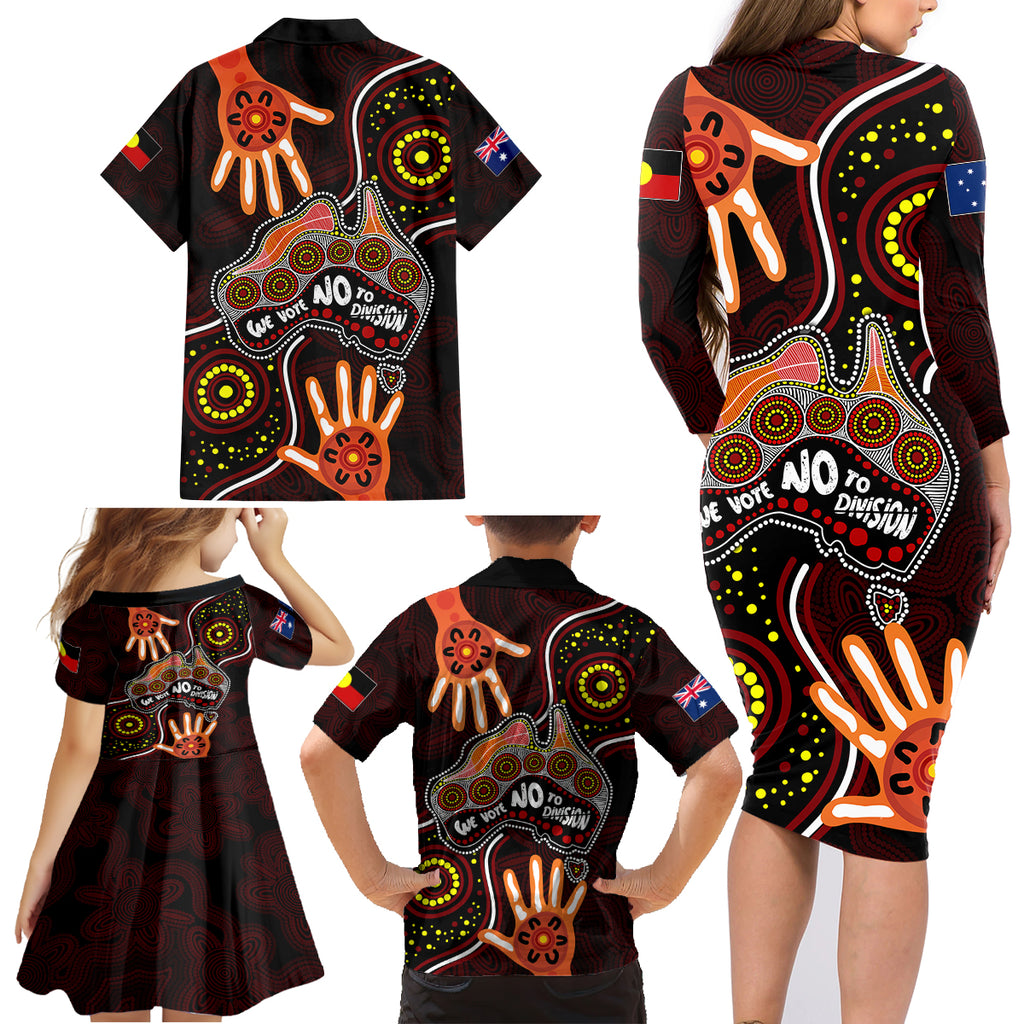 australia-indigenous-family-matching-long-sleeve-bodycon-dress-and-hawaiian-shirt-we-vote-no-to-division-aboriginal-map