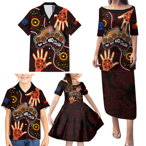 australia-indigenous-family-matching-puletasi-dress-and-hawaiian-shirt-we-vote-no-to-division-aboriginal-map