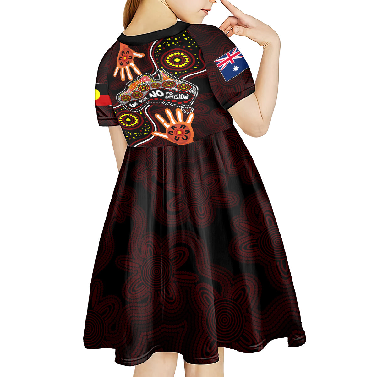 australia-indigenous-kid-short-sleeve-dress-we-vote-no-to-division-aboriginal-map