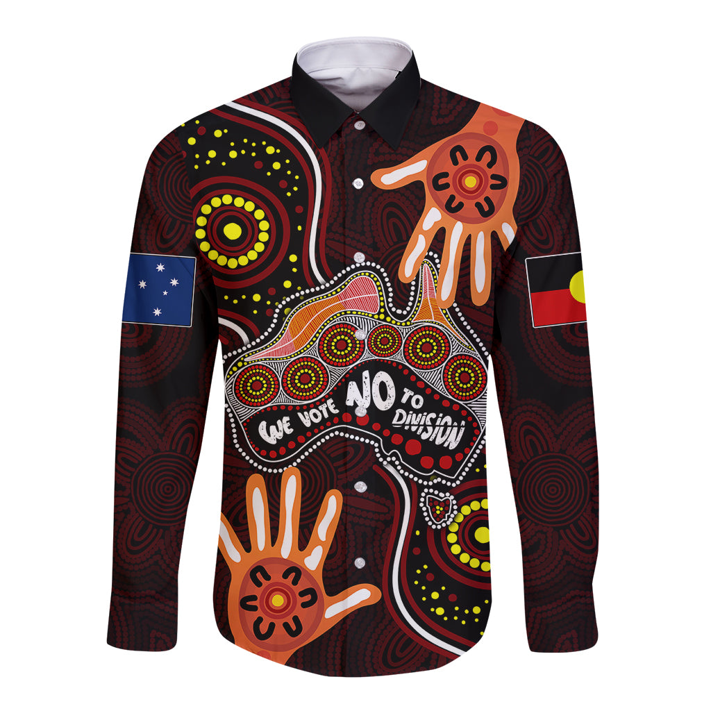 australia-indigenous-long-sleeve-button-shirt-we-vote-no-to-division-aboriginal-map