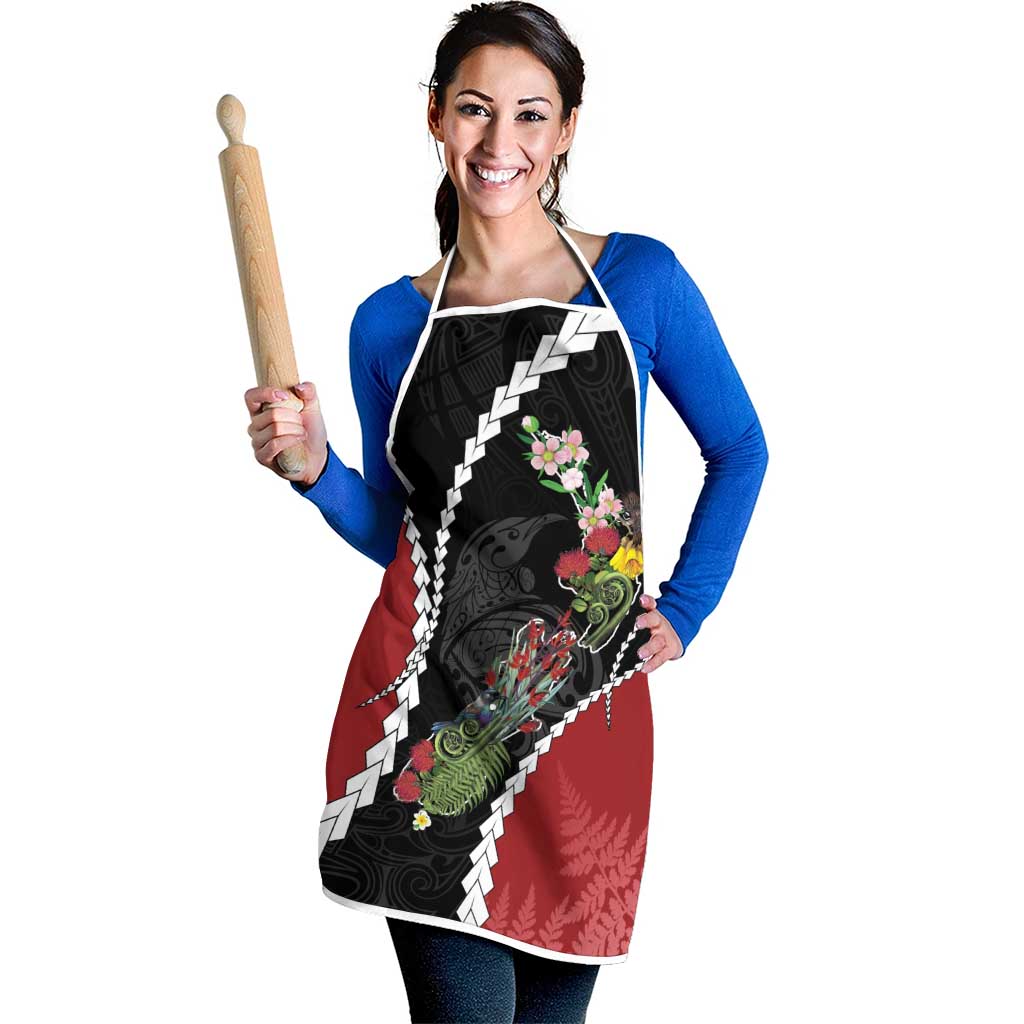 New Zealand Christmas Apron Flora Map with Birds - Aussie Hoodie