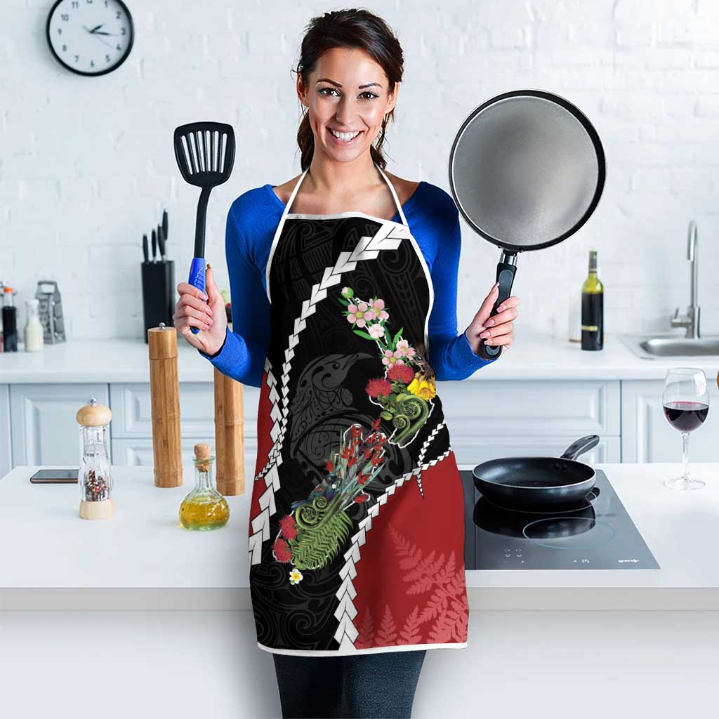 New Zealand Christmas Apron Flora Map with Birds - Aussie Hoodie