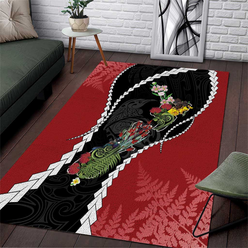 New Zealand Christmas Area Rug Flora Map with Birds - Aussie Hoodie
