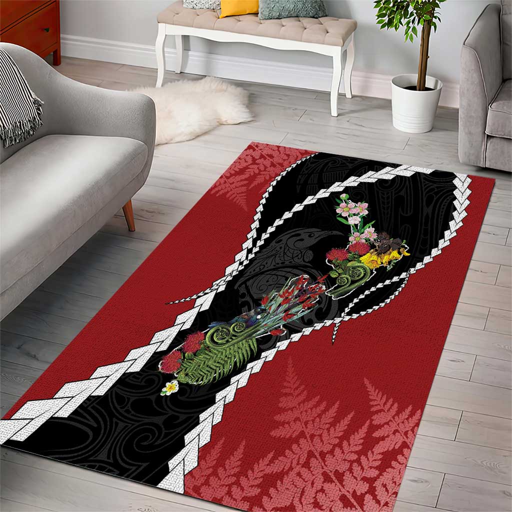 New Zealand Christmas Area Rug Flora Map with Birds - Aussie Hoodie
