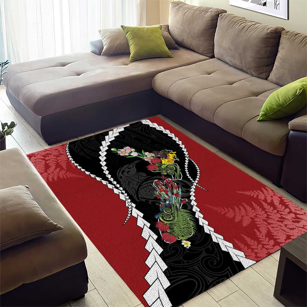 New Zealand Christmas Area Rug Flora Map with Birds - Aussie Hoodie