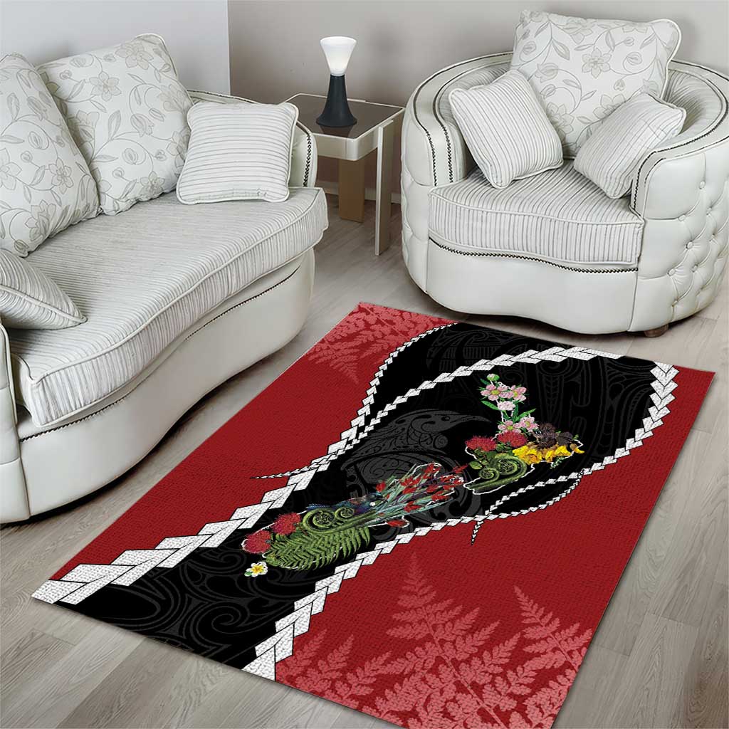 New Zealand Christmas Area Rug Flora Map with Birds - Aussie Hoodie