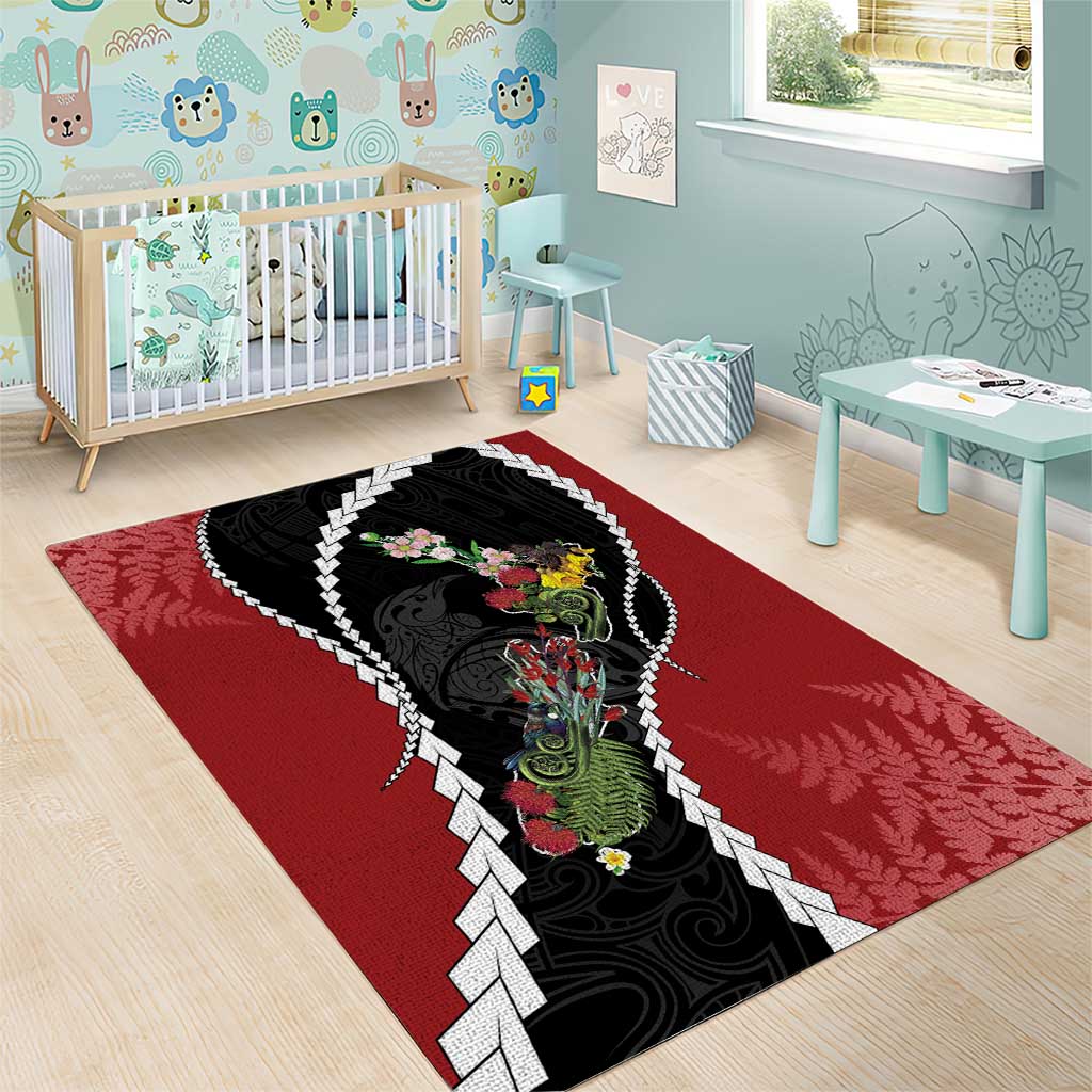 New Zealand Christmas Area Rug Flora Map with Birds - Aussie Hoodie