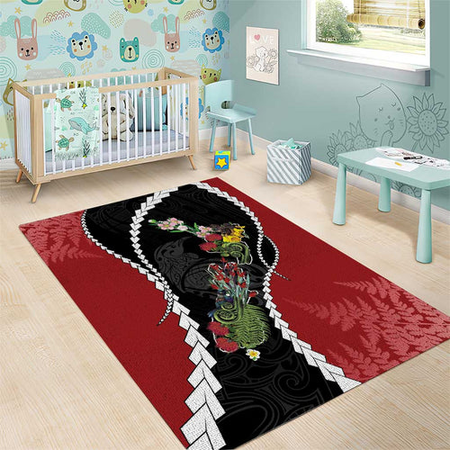 New Zealand Christmas Area Rug Flora Map with Birds - Aussie Hoodie