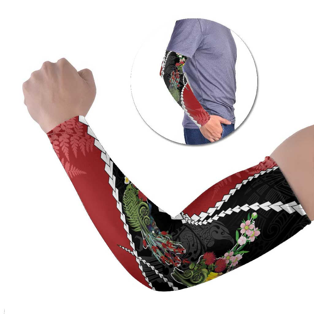 New Zealand Christmas Arm Sleeves Flora Map with Birds - Aussie Hoodie