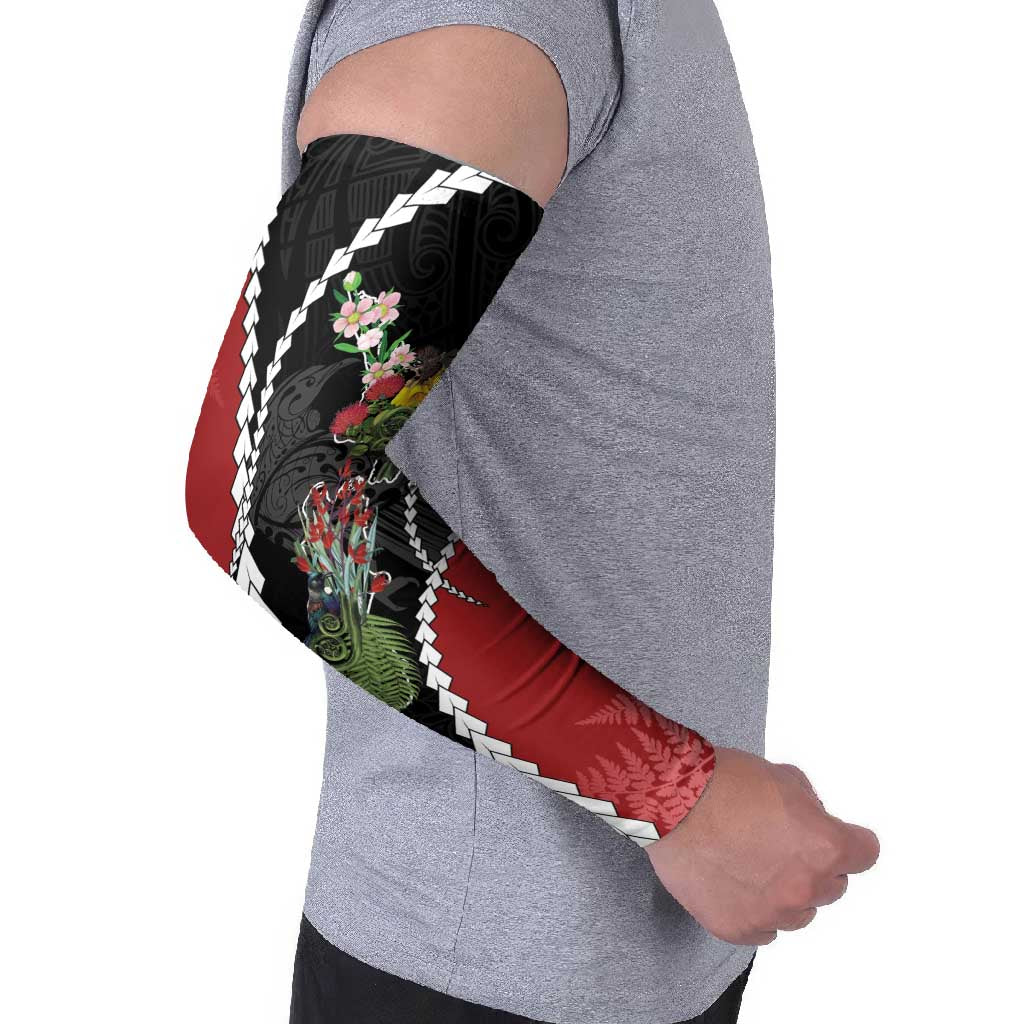New Zealand Christmas Arm Sleeves Flora Map with Birds - Aussie Hoodie