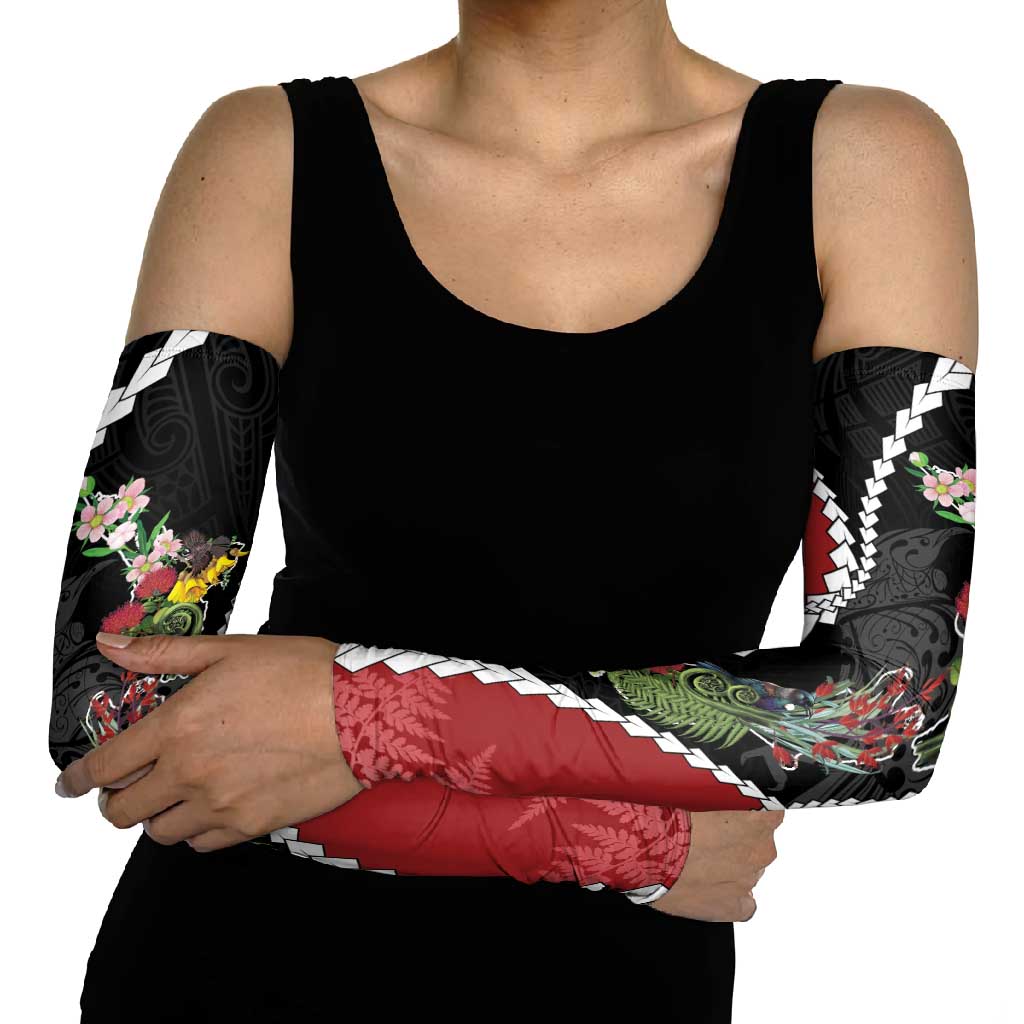 New Zealand Christmas Arm Sleeves Flora Map with Birds - Aussie Hoodie