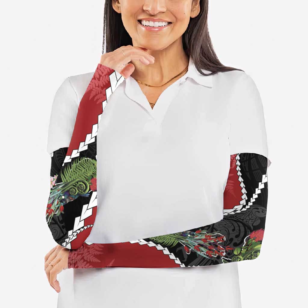 New Zealand Christmas Arm Sleeves Flora Map with Birds - Aussie Hoodie