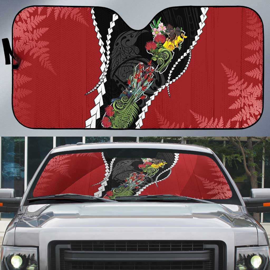 New Zealand Christmas Auto Sun Shade Flora Map with Birds - Aussie Hoodie