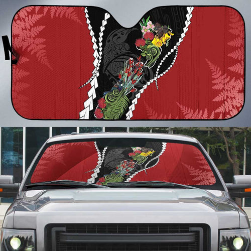 New Zealand Christmas Auto Sun Shade Flora Map with Birds - Aussie Hoodie